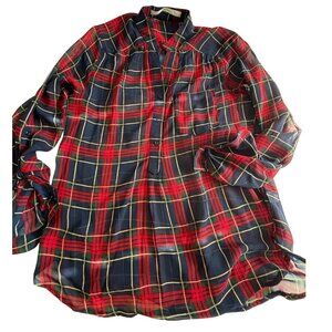 Sheer plaid red blue top Fun 2 Fun size L